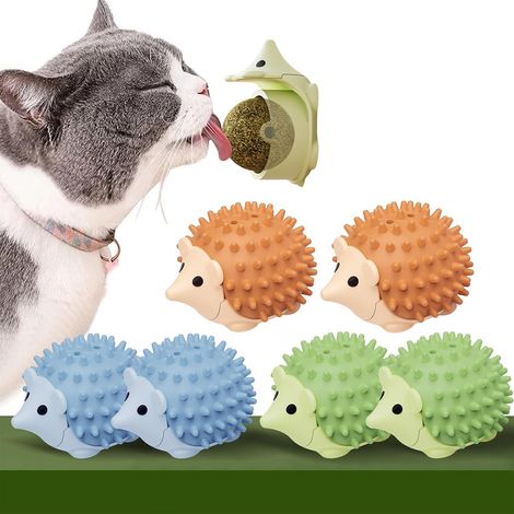 6 Pcs Boule Herbe à Chat à Lécher, Boule Herbe a Chat Murale Jouet pour Chat Interieur Catnip Ball Rotatives à 360 ° Jeux Chat avec Brosse Auto Toiletteur pour Chat (1/5)