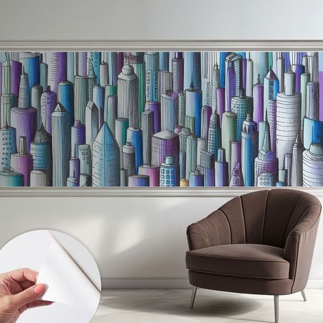 Papier peint autocollant adhésif avec imprimé motifs uniques apparence moderne Gratte-ciel urbains 250x104 cm (1/5)
