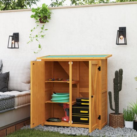 Abri de jardin/remise à outils en bois, résistant aux intempéries, avec 2 portes, toit en asphalte, 110 x 55 x 117 cm, jaune (1/5)