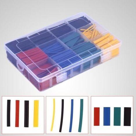(Black, Red, Yellow, Blue, Green) 18-Pack Heat Shrink Tubing - 530 Pieces - Polyolefin - 2:1 Ratio - Assorted Colors (1/4)