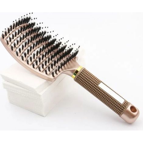 1 Brosse à Cheveux, Poils de Sanglier et Nylon, Démêlante Instantanée, Anti-Casse, Pour Cheveux Bouclés et Lisses