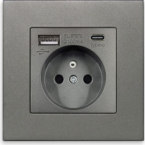 Toma de corriente de pared USB tipo C con puerto de carga, fuente de alimentación doméstica, enchufe estándar de la UE, CA 110-250 V, 16 A (gris) (1/5)