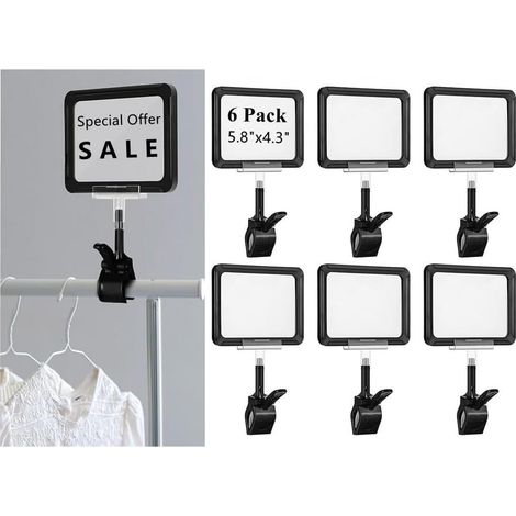 CCYKXALot de 6 supports de panneau en plastique avec pince, clips rotatifs pour étiquettes publicitaires, présentoir de marchandises avec double affichage