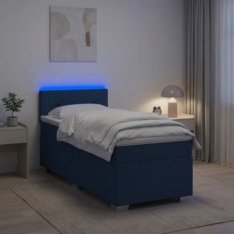 Cama con Base Tapizada, Colchón y Luz LED Azul 90 x 200 cm Tela (1/5)