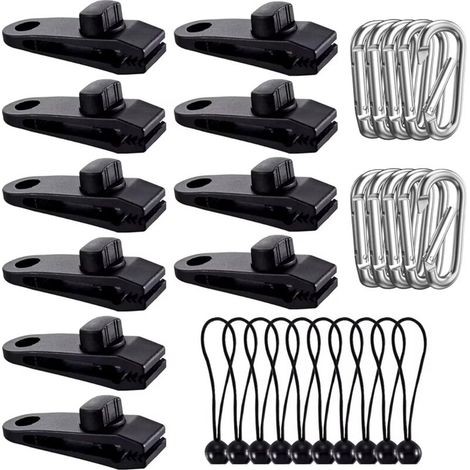 Lntyq Lot de 30 clips pour bâche de tente, pinces pour bâche, pinces pour bâche robustes avec tendeur élastique, pinces pour tentes, couvertures de piscine, caravanes