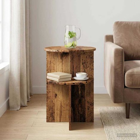 vidaXL Tavolo laterale con archiviazione Legno antico Ø 39,5 x 55 cm