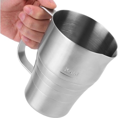 Haushalts-Kaffeekanne/Milchaufschäumer aus silberfarbenem Edelstahl mit Skala, 900 ml (1/5)