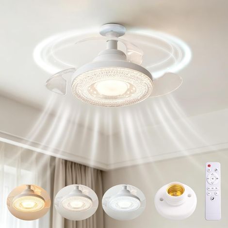 Ventilateur de Plafond avec Lumière, Ventilateur Silencieux, 40W Petit Dimmable Ventilateur LED, 3 Vitesses, Douille E27, Pales Cachées, Lustre Ventilateurs de Plafond Salon Chambre (1/5)