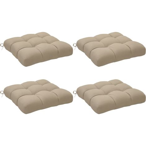 Lot de 4 coussins de chaise jardin extérieur capitonné, rembourrage 10 cm avec attaches, 48 x 48 cm, kaki. Coussin terrasse carré, assise épaisse pour meubles patio, lavable et résistant aux intempéri