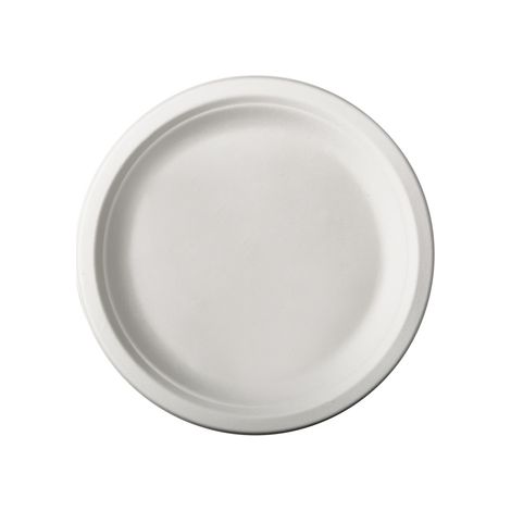 Assiettes en canne à sucre, « pures », indivisibles, diamètre 23 cm, 2 cm, couleur : blanc, 50 pièces.