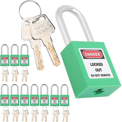 Lot de 10 cadenas de consignation/déconsignation de 38 mm, en nylon résistant à la corrosion, avec 20 clés (vert). Conception isolante durable. (1/5)
