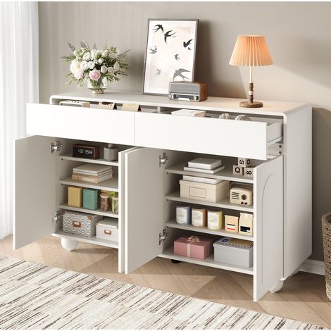 Sideboard 140 x 38 x 89 cm mit 2 Schubladen, 4 Türen und verstellbaren Einlegeböden, Weiß HAVRYA (1/5)