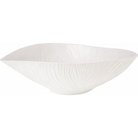Saladier en céramique beige mat blanc et doré grand bol de table 38,5 x 29 x 14,5 cm - PANGIVO (1/4)