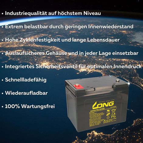 Ersatzakku für Dietz Bechle Alvaro carvo und tifan 2x Kung Long Bleiakku KPH75-12NE M6 12V 75Ah zyklenfest (1/5)