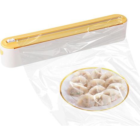 Dispensador magnético para film transparente blanco y amarillo y papel de aluminio  Cuerpo rígido, fijación magnética, no requiere perforación, organizador de cocina, compatible con rollos estándar (3 (1/5)