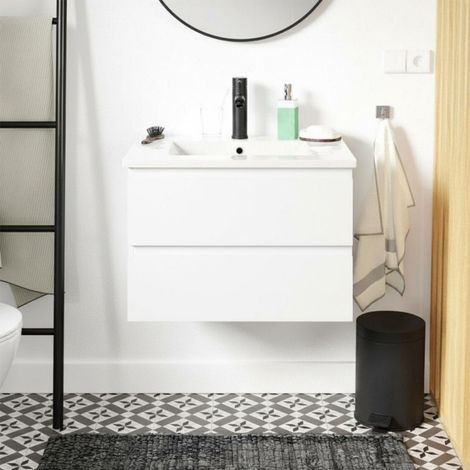 Set lavabo singolo 60cm con piano in ceramica e rubinetto nero SORRENTO (1/5)