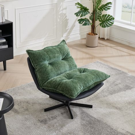 Fauteuil de relaxation pivotant avec dossier réglable sur 3 positions (95°/110°/125°) – pieds en métal noirs, similicuir anti-rayures pour chat, revêtement en chenille et rembourrage en mousse à mémoi (1/5)