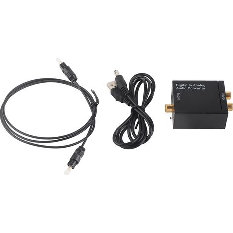 Convertisseur DAC Numérique vers Analogique avec Entrées Toslink et Coaxiale, Sorties 2RCA Noir, Câble USB et Fibre Optique Inclus (1/5)