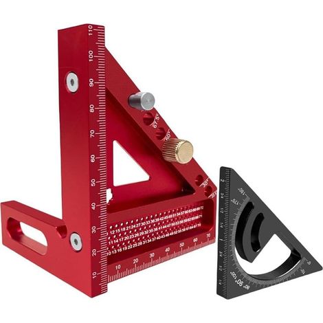 Règle de mesure multi-angles 3D – Équerre 2-en-1 avec goupilles de positionnement équerre à 45°/90° pour le travail du bois et le dessin technique (Rouge et noir) (1/5)
