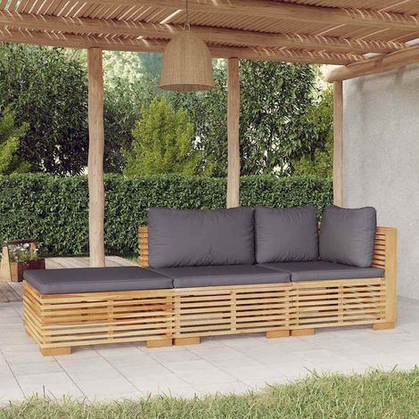 vidaXL Salon de jardin 3 pcs avec coussins Bois de teck solide (1/4)