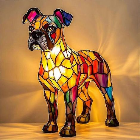 Nouvelle série Chien - Ornements en résine - Veilleuse LED - Statuette animale artistique - Lampe de table créative pour la maison ou le bureau - Taille : Boxer
