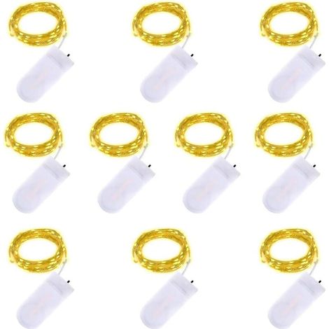 LED Chaîne Lumières - 2m 20 LED Fonctionnant sur batterie Fil de cuivre Étanche Guirlandes lumineuses pour les vacances Mariage Fête Noël DIY Décorations, blanc chaud, paquet de 10