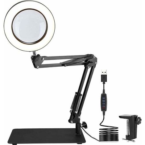 Desk Magnifying Lamp 72LED, 5X Magnifying Glass with Daylight Light 1500 Lumens 3 Colors Magnifying Modes Adjustable Swivel Arm for Craft, Jewelry, Sewing, Reading (Fold) (1/4)