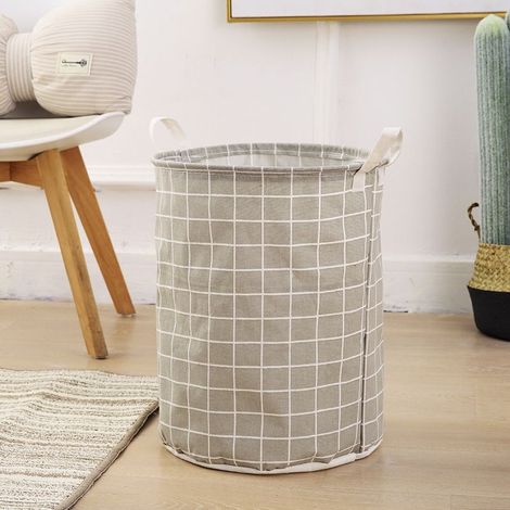 Panier à linge épais en coton et lin, Pliage Grande Capacité Corbeilles à Linge avec Poignée pour Chambre à Coucher, Salle de Bain, 43x37.5cm, Gris (1/5)