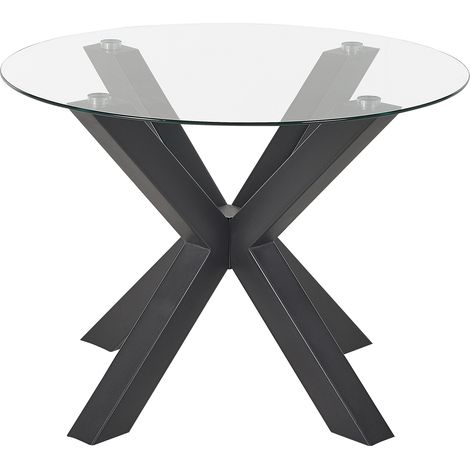 Mesa de comedor base de metal negro tablero de cristal ø 100 cm moderno Otium