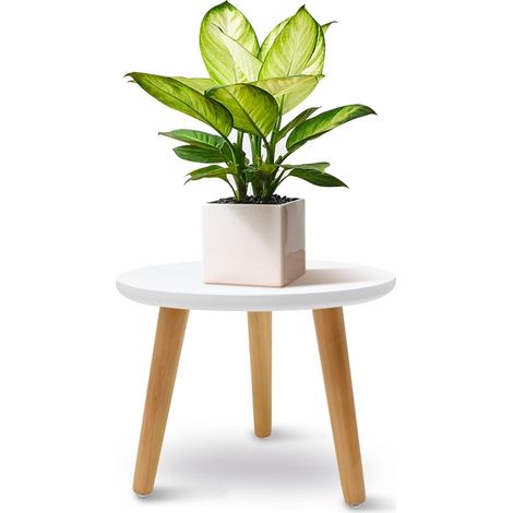 Support de Plantes en Bois, Blanc Lourdeur Tabouret pour Plantes Rond avec 3 Pieds pour Différentes Tailles de Pots de Fleurs Tabouret pour Fleurs pour Jardin l'Intérieur l'Extérieur (22x28cm) (1/5)