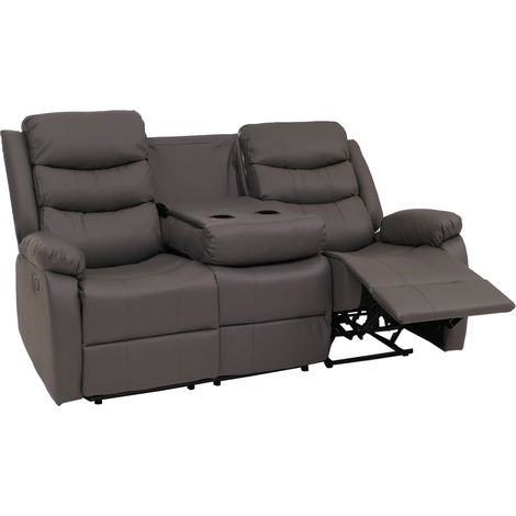 3er Kinosessel HHG-425, Relaxsessel Fernsehsessel mit Armlehne Getränkehalter, Liegefunktion Kunstleder grau (1/5)