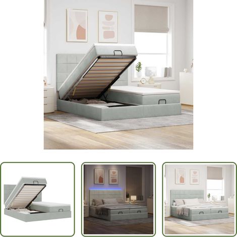 vidaXL Rangement sous le lit -  Cadre de lit ottoman et matelas gris clair 180x200cm velours (1/5)