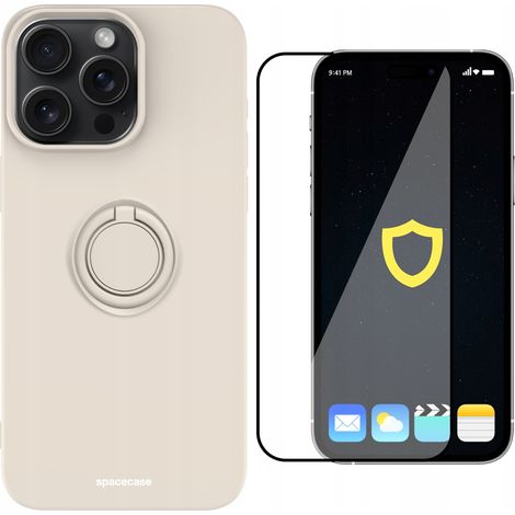 Custodia ad anello in silicone opaco per iPhone 15 Pro Max + Vetro (1/5)