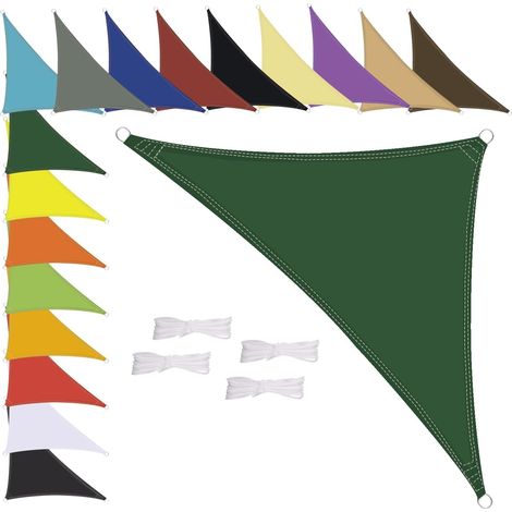 Voile d'ombrage triangulaire, imperméable, résistant aux intempéries, en polyester de qualité supérieure, plusieurs longueurs et largeurs au choix, avec cordes de fixation, 1,6 x 1,6 x 1,6 x 1,6 (1/5)