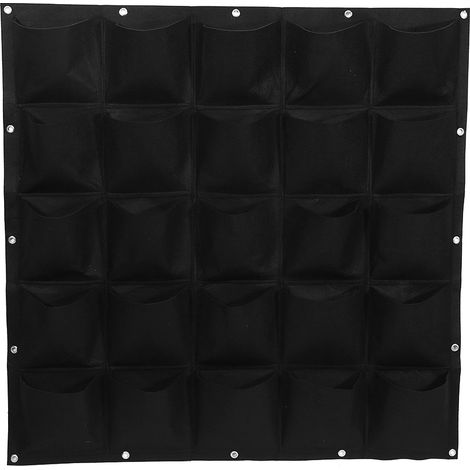 Sac de plantation vertical noir 25 poches pour jardin extérieur, mur suspendu, poche de culture de fleurs, contenant mural. (1/5)