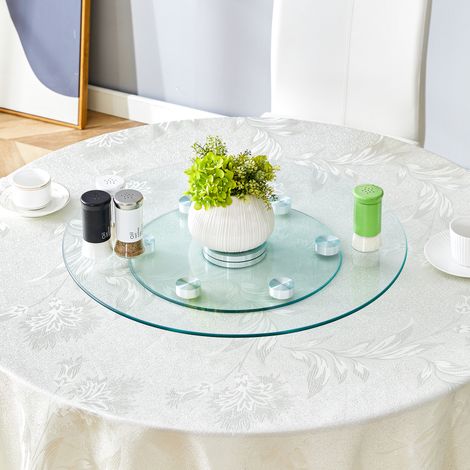 Plateau tournant verre rond deux étages diamètre supérieur 61cm inférieur 38cm design rotatif pratique-Da. (1/5)