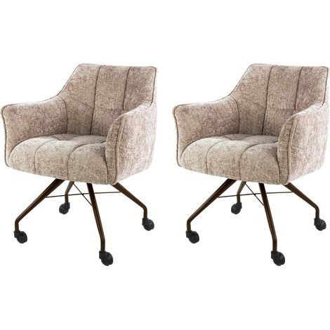 Lot de 2 fauteuils à roulettes tissu texturé sable et bronze - JORDI (1/5)