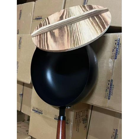 FLITI 28cm Wrought Iron Pan with Wooden Lid and Handle, Anti-Splatter Wok for Indoor and Outdoor Cooking (1/5)