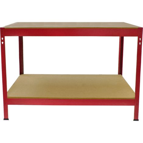 Mesa Trabajo Metálica Q-Rax Sin Tornillos Roja 120x60x90cm Banco Trabajo Taller Garaje Bricolaje Red Metal Workbench Garage Estante Ajustable Altura Capacidad Peso 200kg con Pies Protectores GRATIS (1/5)