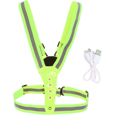 Gilet de sécurité LED réfléchissant élastique haute visibilité imperméable respirant lumineux pour sport course cyclisme vert (1/5)