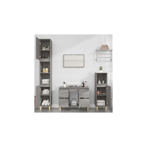 Ensemble de meubles de salle de bain 3 pcs Sonoma gris (1/5)