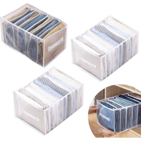 Ahlsen 3-teilige Kleideraufbewahrungsbox, faltbarer Kleiderschubladen-Organizer, für Untersocken, BHs, Jeans (weiß, 7 Gitter + 9 Gitter + 9 Gitter)