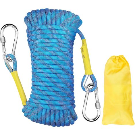 Corde d'escalade 8mm Corde Statique de Extérieure 2m Sauvetage d'incendie Corde de Tressée Nylon avec 2 Crochets en Acier pour Randonnée Escalade Extérieure Bleu (1/5)