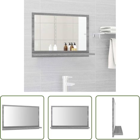 The Living Store Miroir de bain Sonoma gris 60x10,5x37 cm Bois d'ingénierie - Miroir De Salle De Bain - Miroir Mural - Meuble De Salle De Bain - Étagère Murale - Décoration Salle De Bain (1/5)