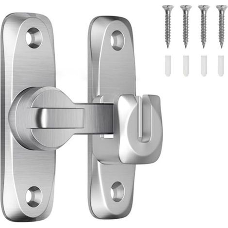 Loquet pivotant robuste, 90°/180°, pour portes, granges, garages, jardins, clôtures (argent) (1/5)