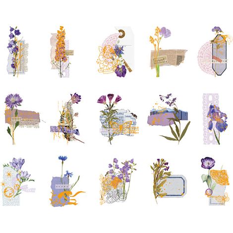 Lot de 30 stickers floraux vintage, adhésifs PET décoratifs pour scrapbooking naturel, autocollants esthétiques violets pour journal, carnet, planificateur DIY, fournitures de loisirs créatifs (1/5)