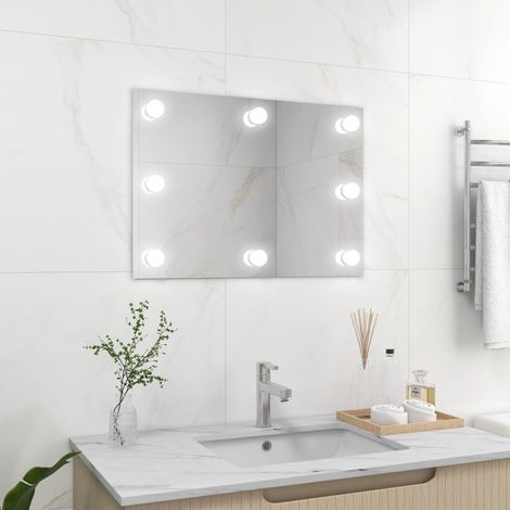 Miroir mural Style baroque - Miroir simple de salle de bain sans cadre avec lampes LED Rectangulaire Verre BV114526 - BonneVie (1/5)