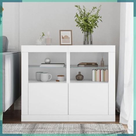 Armoire latérale - 836631 - éclairage LED - blanc - bois d'ingénierie 41×37×67 cm (1/5)