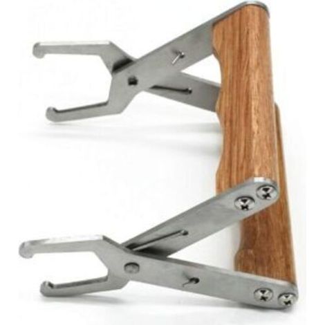 Stainless steel beekeeping frame clip with wooden handle – sturdy and ergonomic beehive lifting support