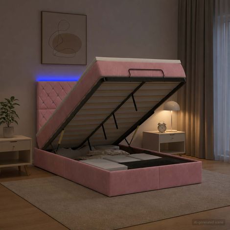 vidaXL Lit coffre avec matelas et LED Rose 120 x 200 cm Velours (1/5)